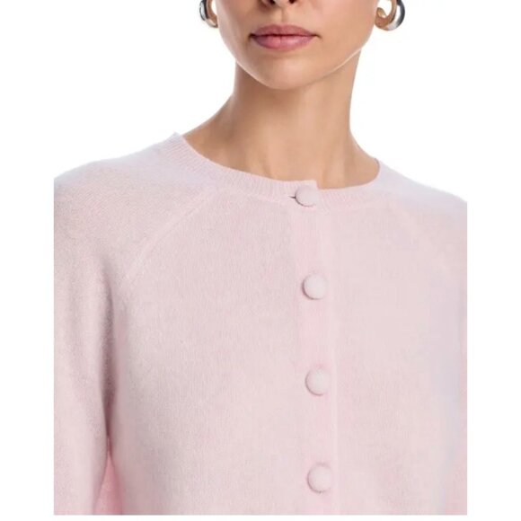 Aqua 100% Cashmere Crewneck Cardigan Cotton Candy Light Pink XS New With Tags - Picture 12 of 15